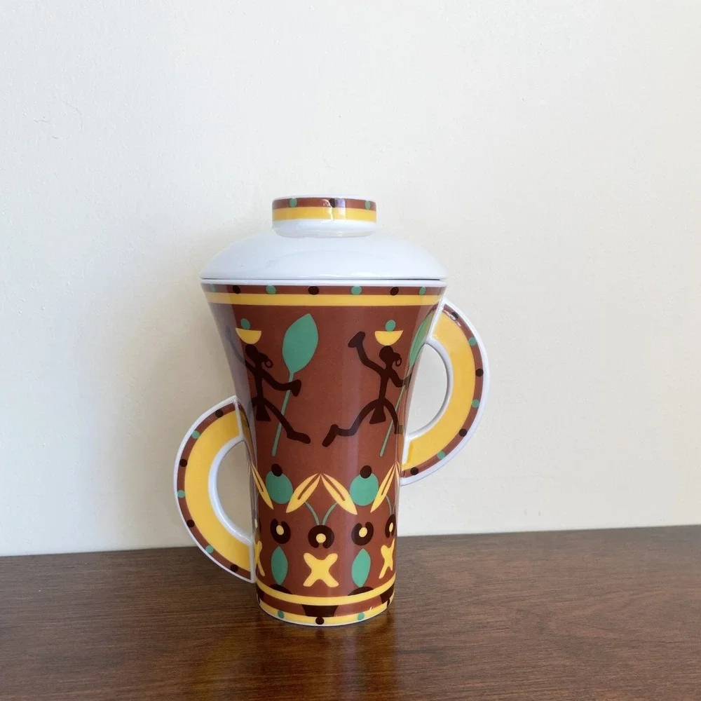 Kahla Germany Porcelain Coffee Tea‎ Mug Tall Cup with Lid Africa Theme Dancers